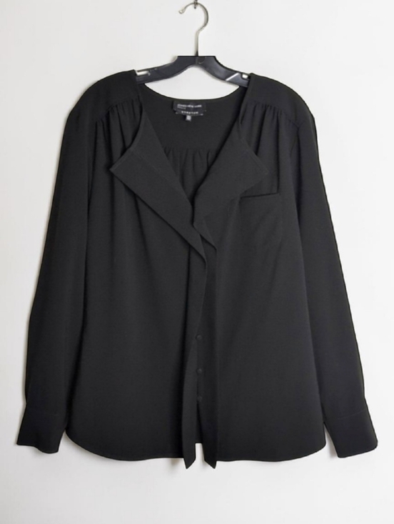 Jones New York Tops - Jones New York Long Sleeve Blouse Top Black Front Button Accent Stretch 18W